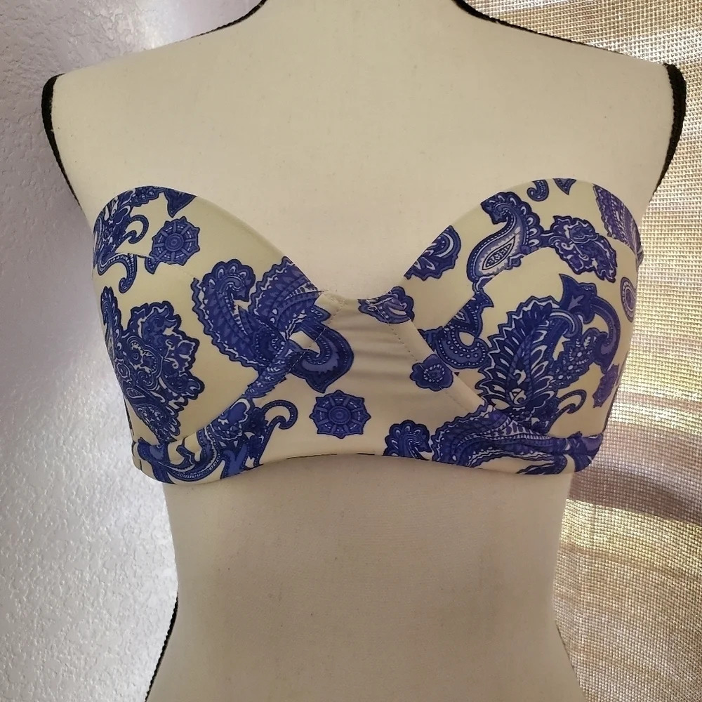 Mikoh Swimwear Floral Paisley Strapless Bandeau Swim Top S